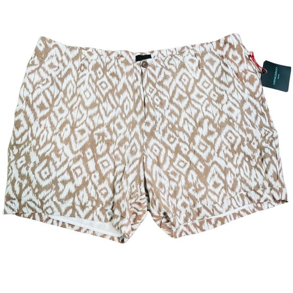 Cynthia Rowley Woman Linen Blend Brown White Shorts Size 24W - Picture 1 of 8